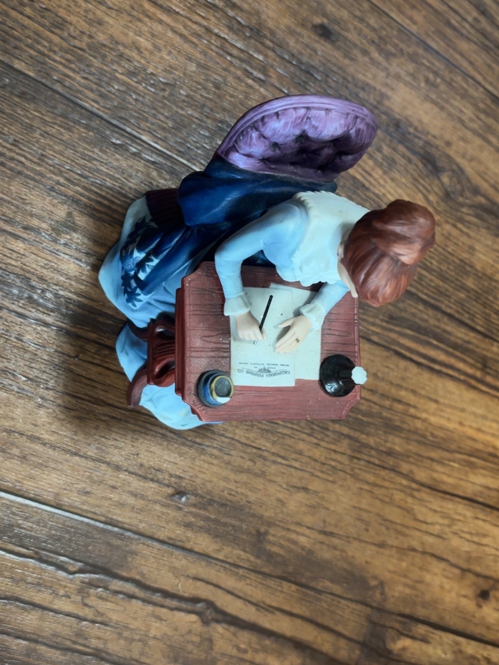 Decorative Ceramic Figurine of Woman Writing - Purple, Blue, White